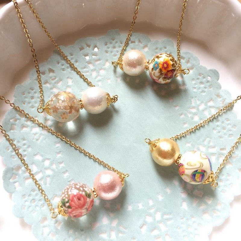 Japan wind painted bead necklace with cotton pique - สร้อยติดคอ - วัสดุอื่นๆ หลากหลายสี