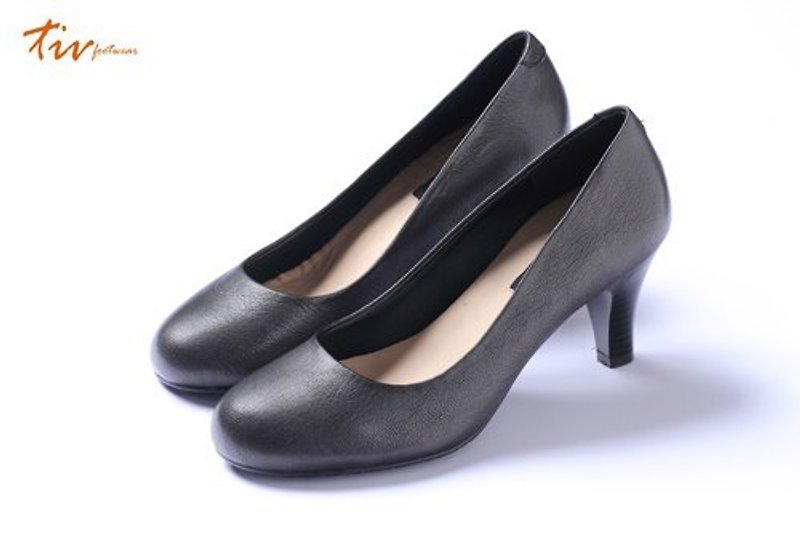 Grey elegant heel shoes - รองเท้าส้นสูง - หนังแท้ สีเทา