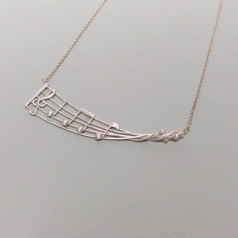 Music score/Pure silver/Necklace/Màn work - Necklaces - Other Metals Gray