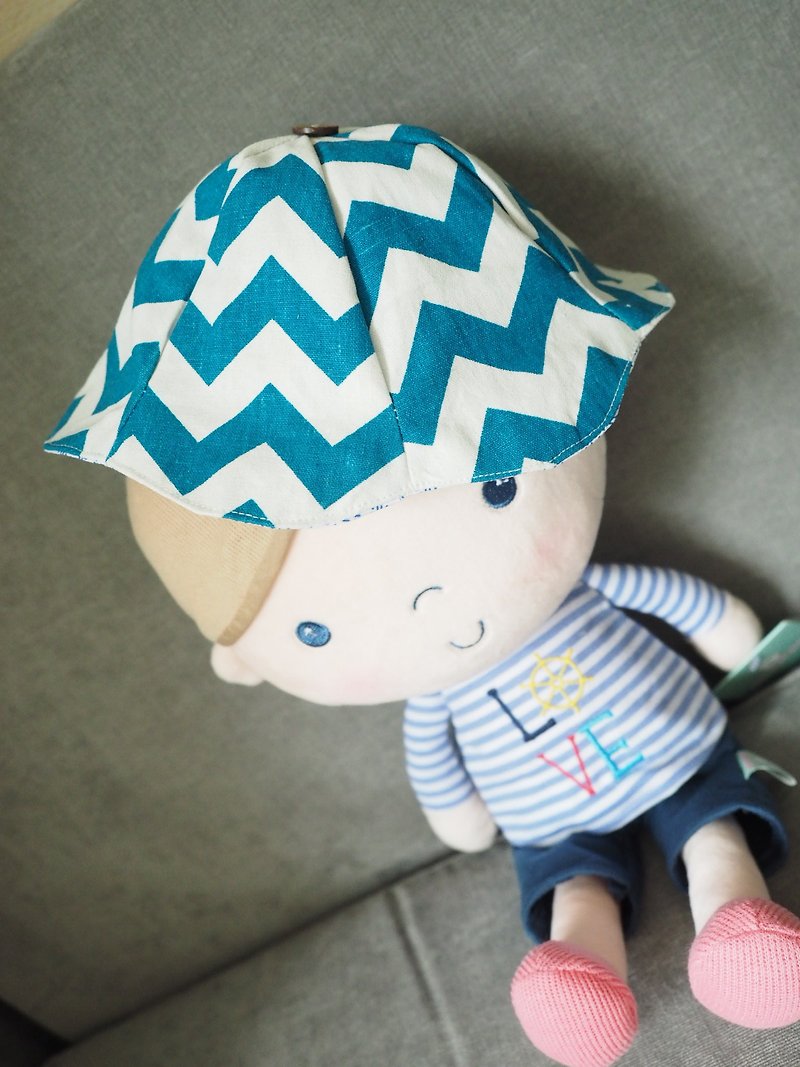 手作布製帽子 - 嬰兒帽/髮帶 - 棉．麻 藍色