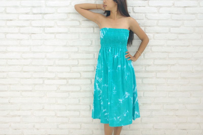 Uneven dyed Strapless Dress <Sky> - One Piece Dresses - Other Materials Green