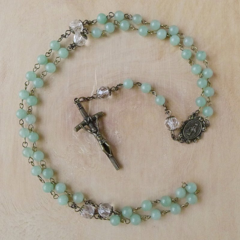 § Rosary § 翡翠東菱玉+白水晶 - 項鍊 - 寶石 綠色