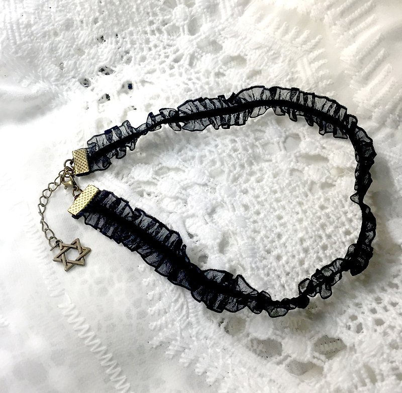 △ Choker Harajuku - hexagram fine black lace necklace collar necklace - Necklaces - Other Materials Black