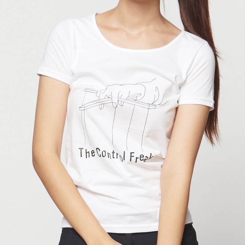 tee - The Control Freak - เสื้อยืดผู้หญิง - ผ้าฝ้าย/ผ้าลินิน ขาว