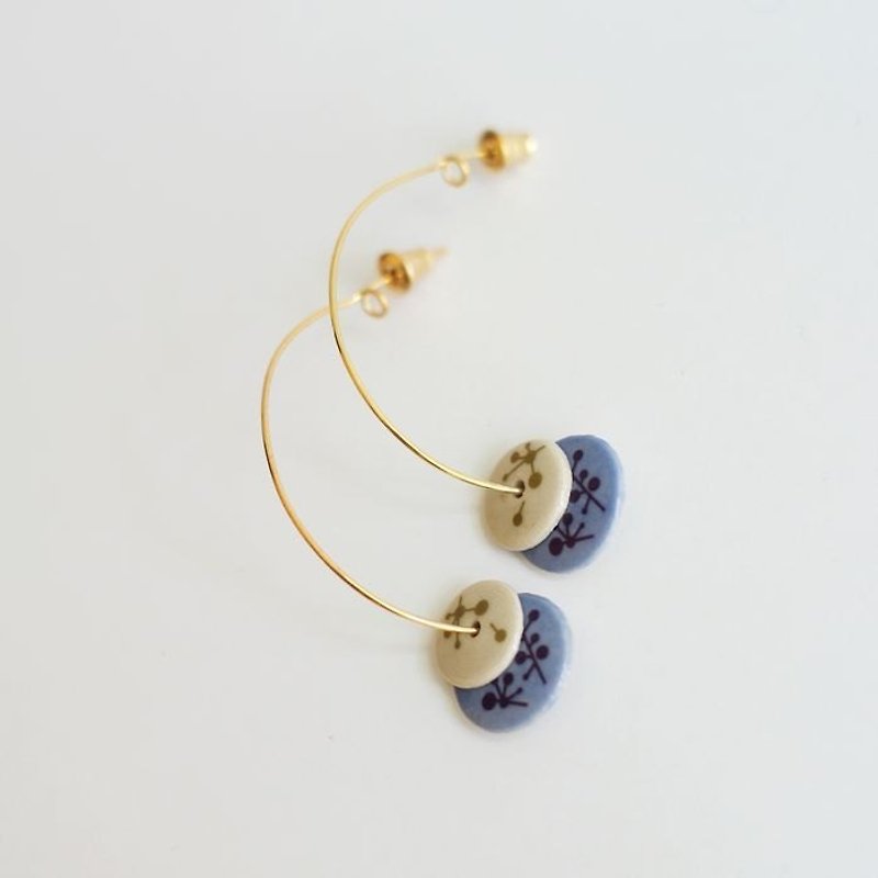 kedo porcelain flower jewelry series branch double earrings moon arc - Earrings & Clip-ons - Porcelain Blue