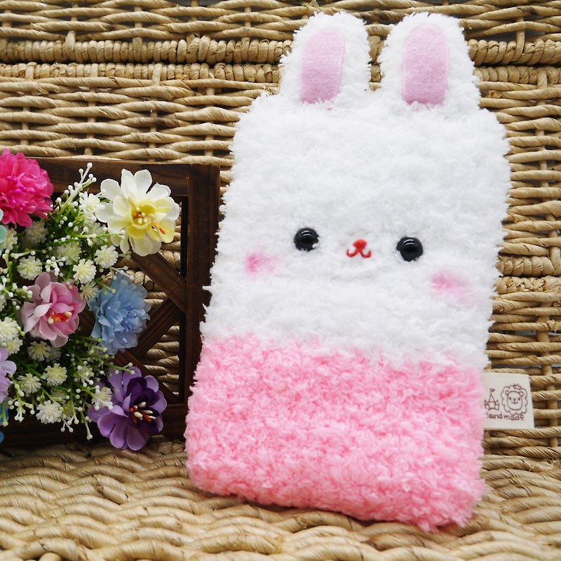 White Rabbit-Wool Knitted Mobile Phone Bag Mobile Phone Bag iPhone Samsung Xiaomi - เคส/ซองมือถือ - วัสดุอื่นๆ สึชมพู