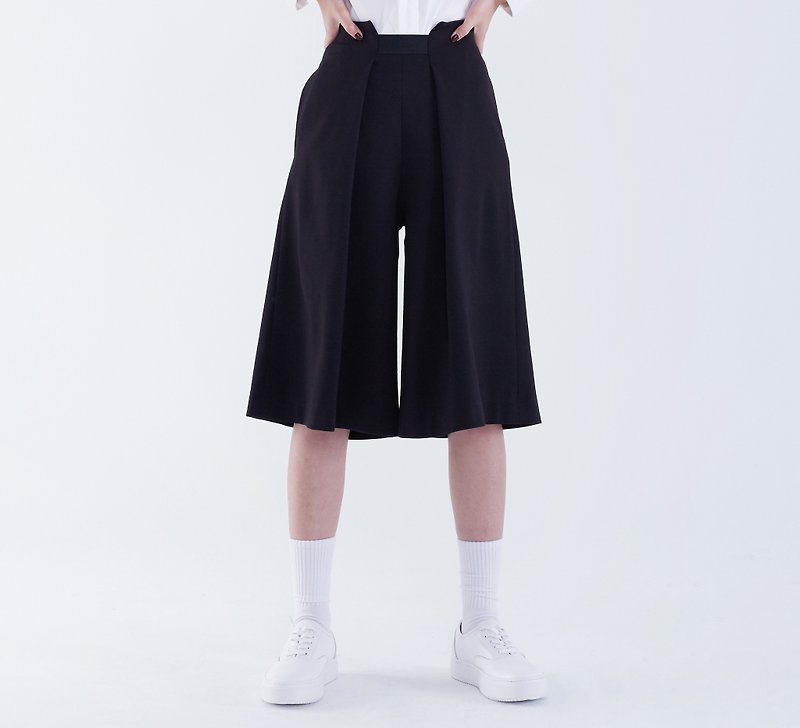 TRAN - Bifold A wide pants - Women's Pants - Polyester Black