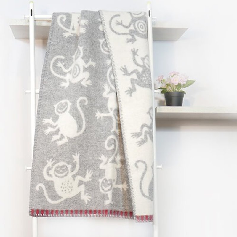 Warm blanket / baby blanket Sweden Klippan organic wool blanket - little apes (grey) - Blankets & Throws - Wool Gray