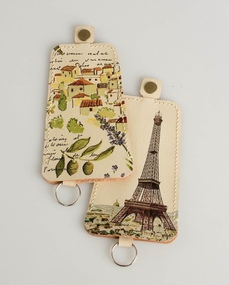 [皮革鑰匙套] 巴黎鐵塔 (內有鑰匙圈) - 鑰匙圈/鎖匙扣 - 真皮 金色