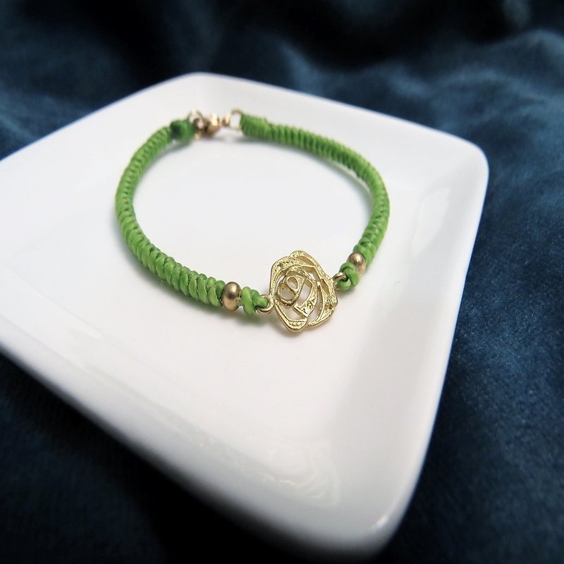 Wing Wing Hand-made jewelry wax cord woven bracelet (two shares rose series brass bead accessories) - สร้อยข้อมือ - โลหะ หลากหลายสี
