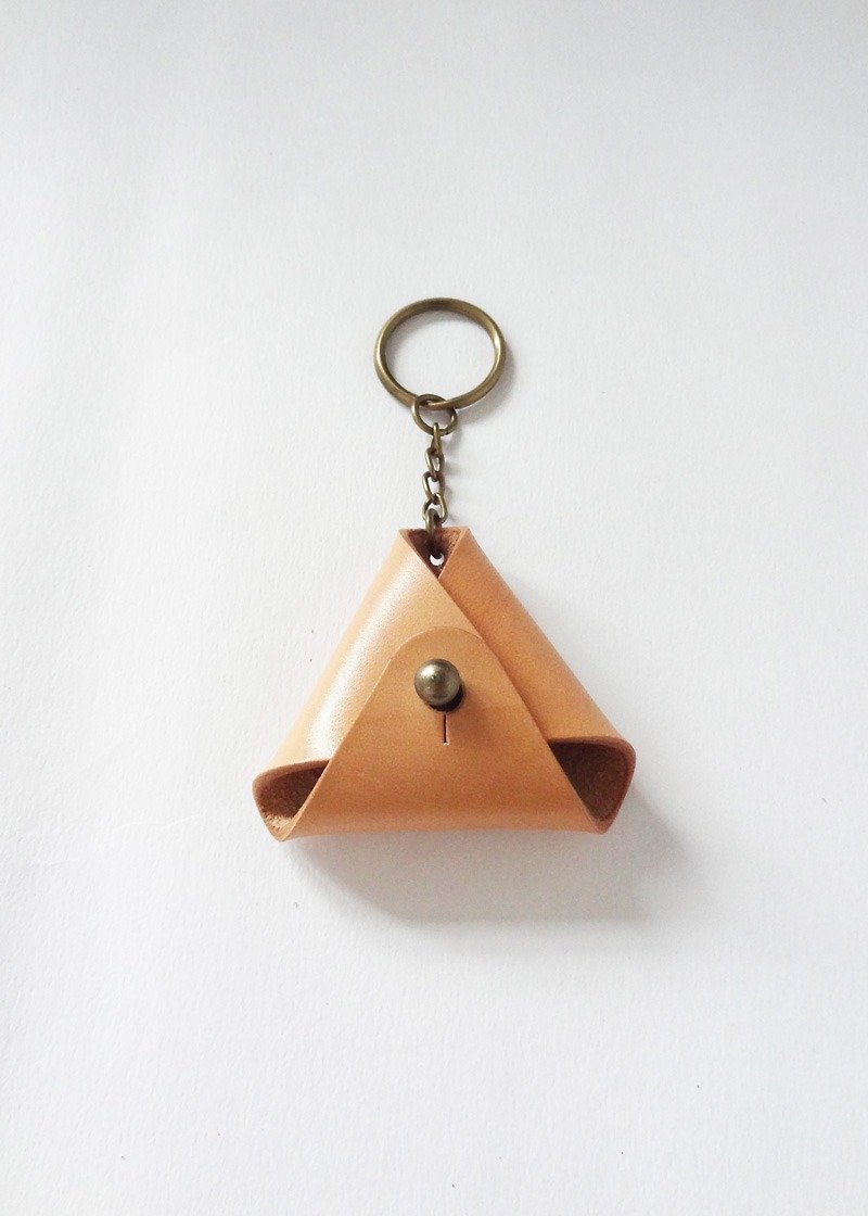 三角零錢鑰匙圈-原皮色 - 鑰匙圈/鎖匙扣 - 真皮 橘色
