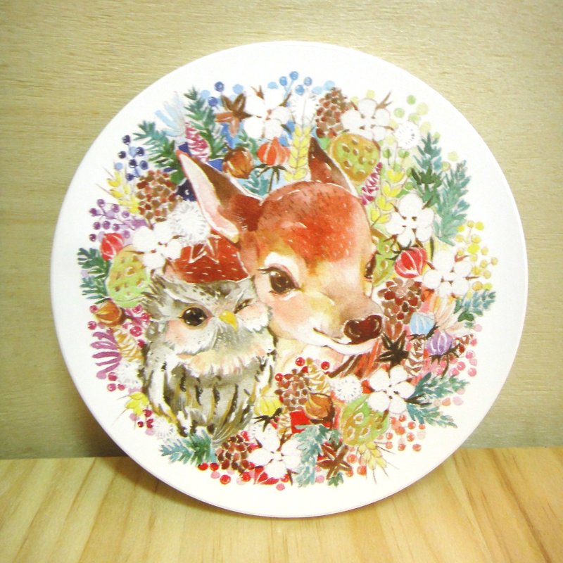 台灣鶯歌陶磁吸水杯墊-貓頭鷹&小鹿款 - 杯墊 - 其他材質 多色