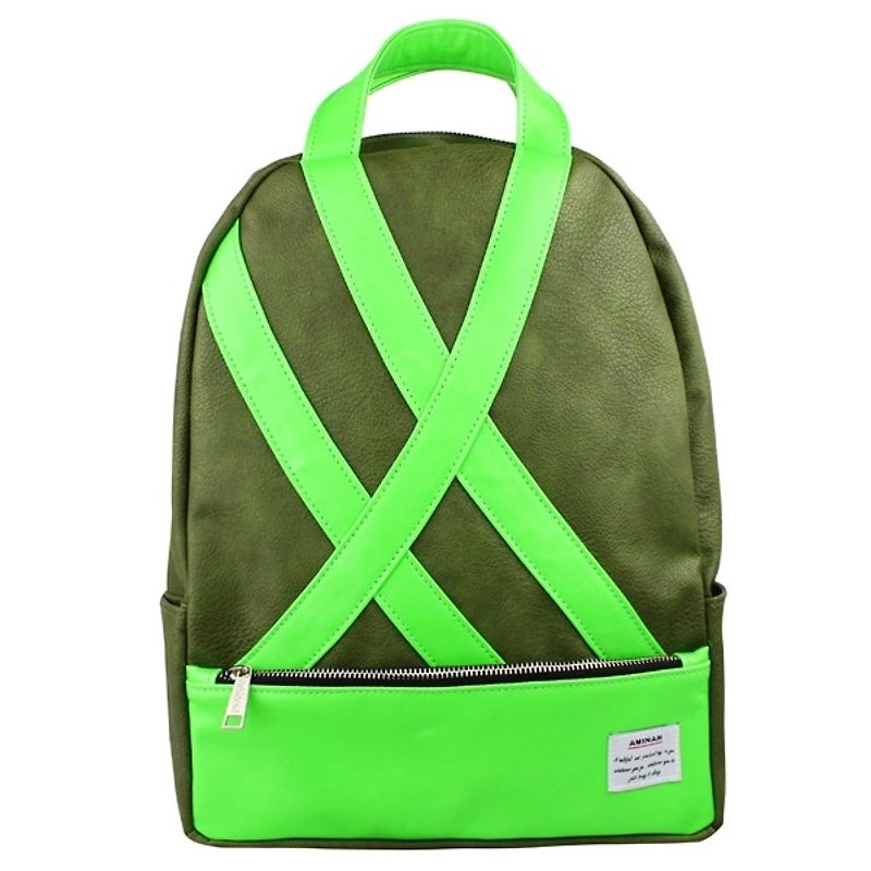 AMINAH- Neon Green green backpack [am-0251] - กระเป๋าเป้สะพายหลัง - หนังเทียม สีเขียว