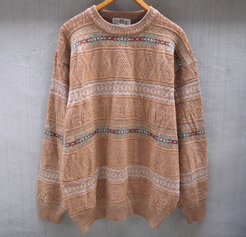 FOAK ancient nation with pale orange knit sweater - สเวตเตอร์ผู้ชาย - วัสดุอื่นๆ สีส้ม