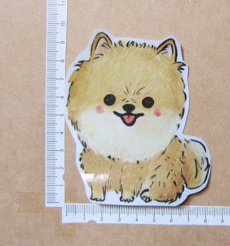 Hand drawn illustration style completely waterproof sticker Pomeranian Pomeranian - Stickers - Waterproof Material Brown