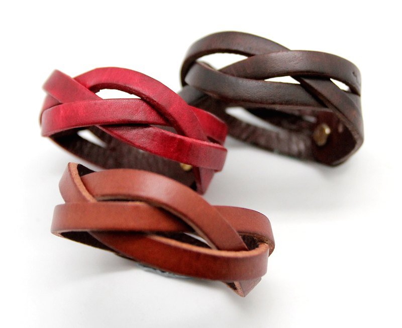 Limited color - woven leather bracelet / 2.5cm three strands series - Bracelets - Genuine Leather 