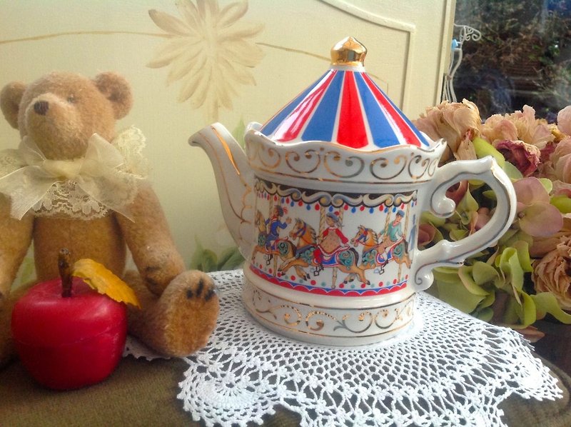 vintage retro antique British Sadler carousel flower teapot coffee pot stock - ถ้วย - เครื่องลายคราม 
