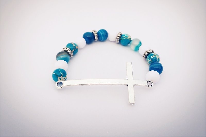 Blue Silver Cross - Bracelets - Other Materials Blue
