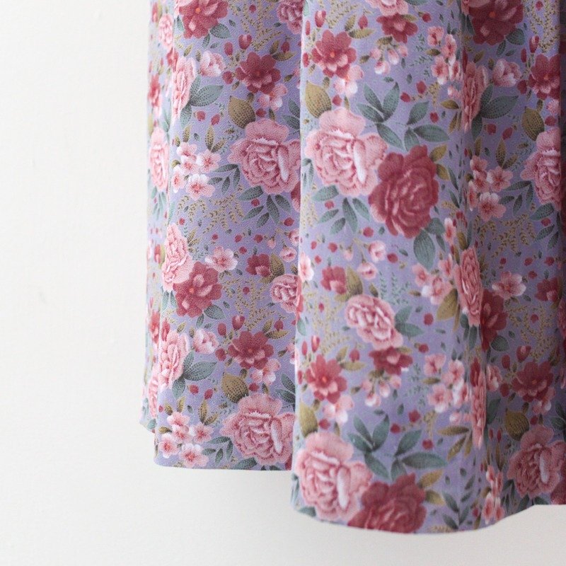 [RE0729D442] Great Retro Gray Flowers short-sleeved vintage dress - ชุดเดรส - วัสดุอื่นๆ สีแดง