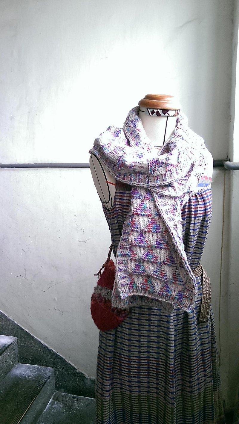 Lan毛線圍巾(粉紫藍白) - 絲巾 - 其他材質 多色