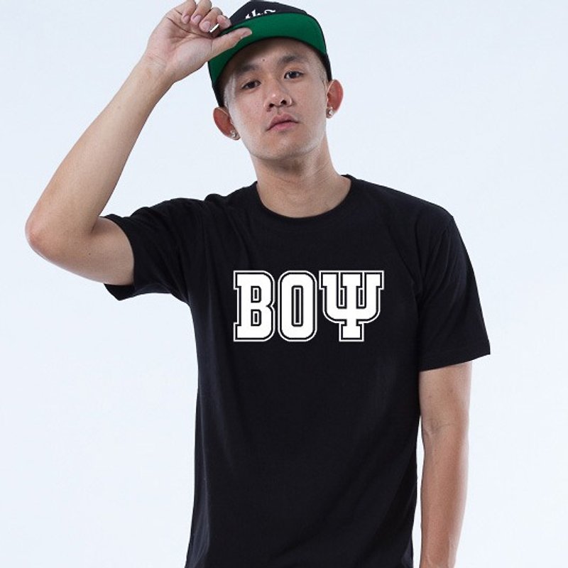 ICARUS Icarus original trend design short TEE text series-"BOY Poseidon Boy" - Men's T-Shirts & Tops - Cotton & Hemp Black
