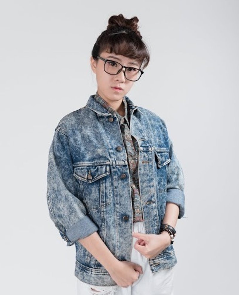古著牛仔外套 | DE801 | 雪花刷色 | 男女皆可 - 男夾克/外套 - 其他材質 藍色
