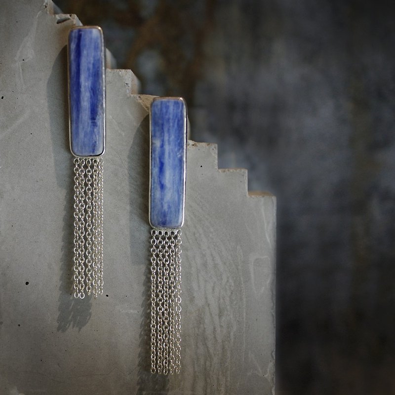 Kyanite tassel silver earrings AMSU - ต่างหู - เครื่องเพชรพลอย สีเงิน