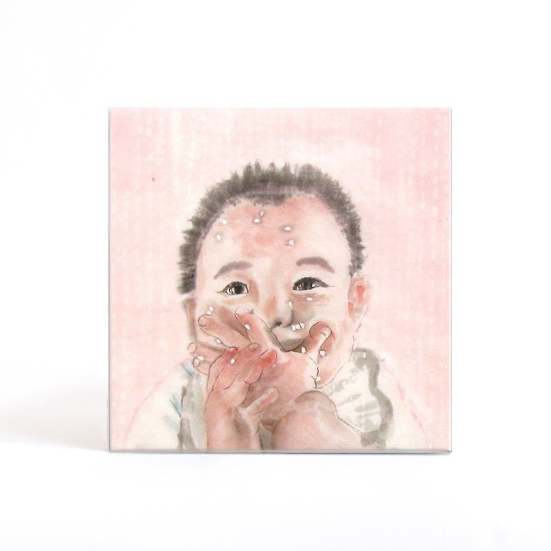 畫像定製-赤子心之寶寶愛吃飯-餐廳掛畫（含框） 無框畫中幅 - 似顏繪/客製畫像 - 紙 白色