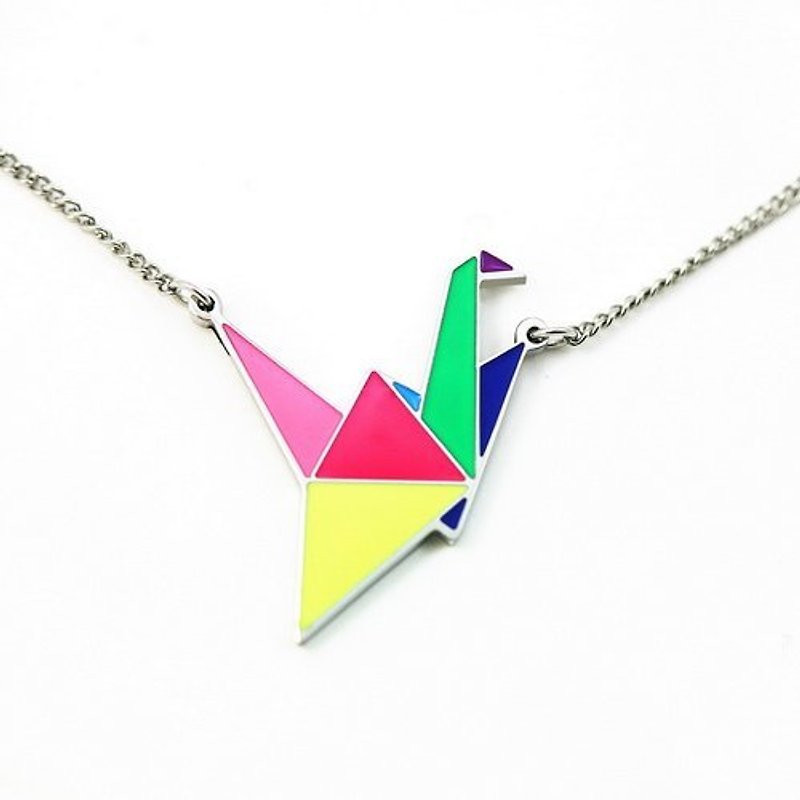 Color origami paper cranes Necklace - yyogurt - สร้อยคอ - โลหะ สีเขียว