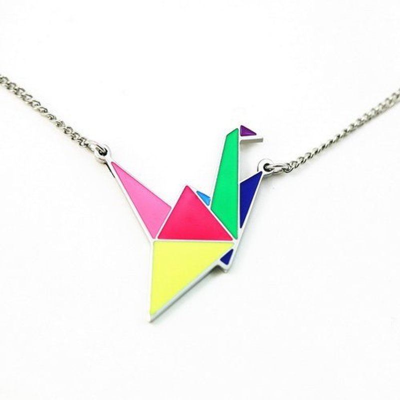 Color origami paper cranes Necklace - yyogurt - สร้อยคอ - โลหะ สีเขียว