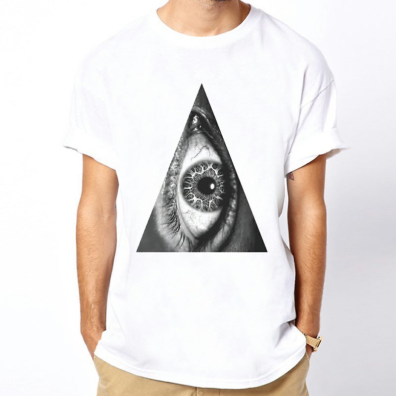 トライアングルアイTシャツ-2色三角形の目の幾何学的デザインの正義の彼自身のブランドのファンキーな明るい円 - Tシャツ - その他の素材 多色
