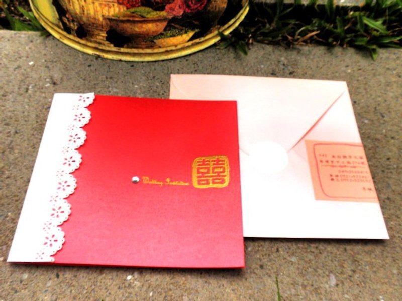 Handmade wedding card * Lace girl - การ์ด/โปสการ์ด - กระดาษ สีแดง