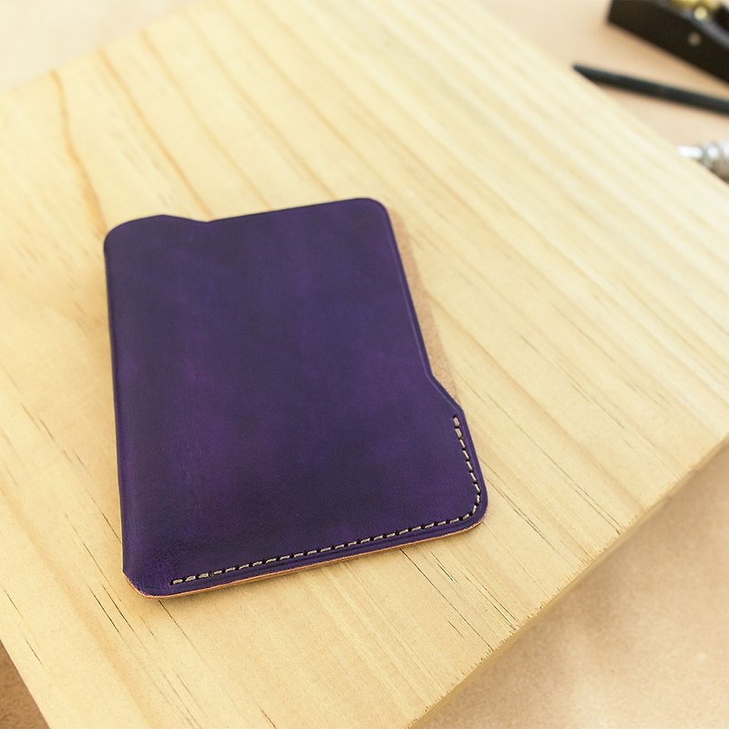 isni [simple wallet]  purple design/handmade leather - ที่ใส่บัตรคล้องคอ - หนังแท้ สีม่วง