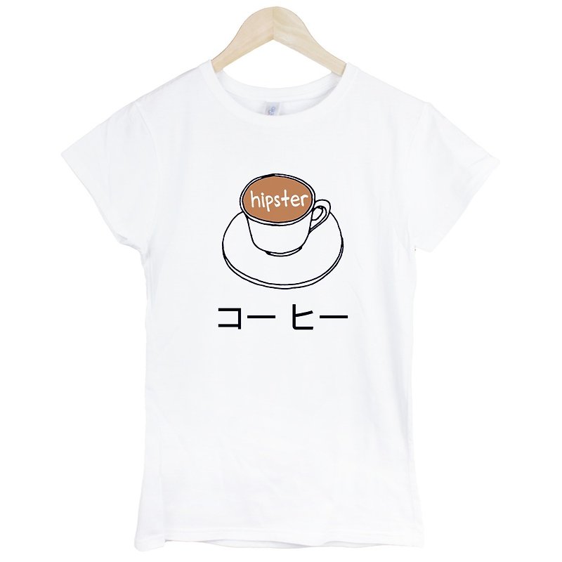 Japanese-Coffee女生短袖T恤-白色 咖啡 日文 日語 早餐 食物 奶油 文青 清新 設計 自創 品牌 生活 品味 - T 恤 - 紙 白色