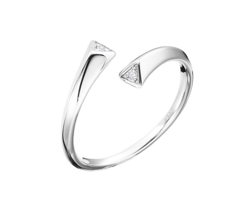 14k白金極簡小女戒 優雅鑽石戒指 簡約白金鑽戒 幾何開口訂婚戒指 - 對戒 - 鑽石 銀色