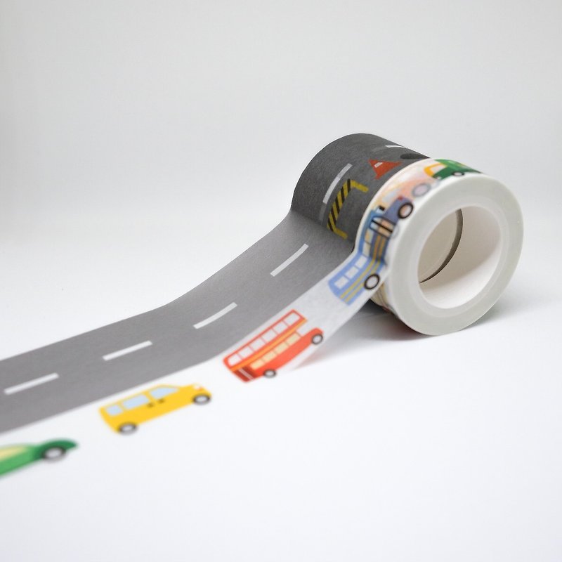 道路系列組合包: 馬路+小車子紙膠帶 - 紙膠帶 - 紙 卡其色