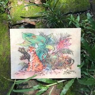 【King of the Jungle/Story Illustration Postcard】/Tiger/Rainforest/Chameleon