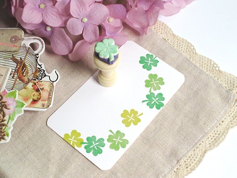 Apu handmade chapter wild mini four-leaf clover stamp hand account stamp - ตราปั๊ม/สแตมป์/หมึก - ยาง 