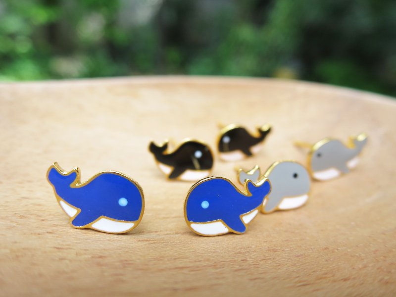 whale handmade earring - Earrings & Clip-ons - Enamel Blue