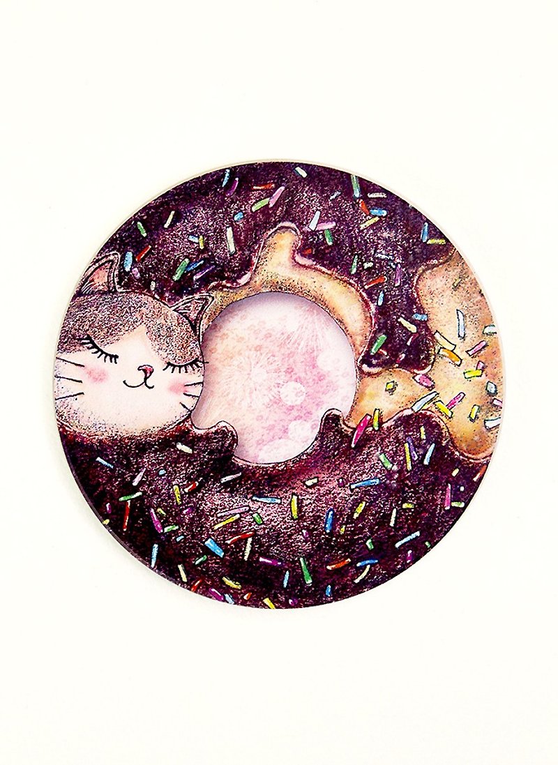 喵 喵 kawaii かわいい hand-painted ceramic absorbent coaster ~ cat donuts - ที่รองแก้ว - วัสดุอื่นๆ 