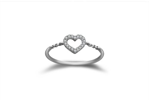 Genevieve Collection 18k白色黃金甜美心型鑽石戒指