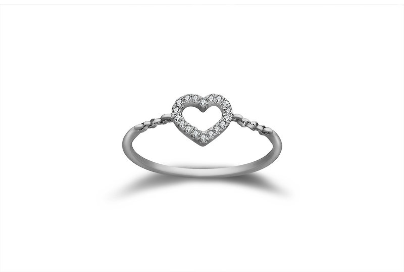 18k白色黃金甜美心型鑽石戒指 - 戒指 - 寶石 白色