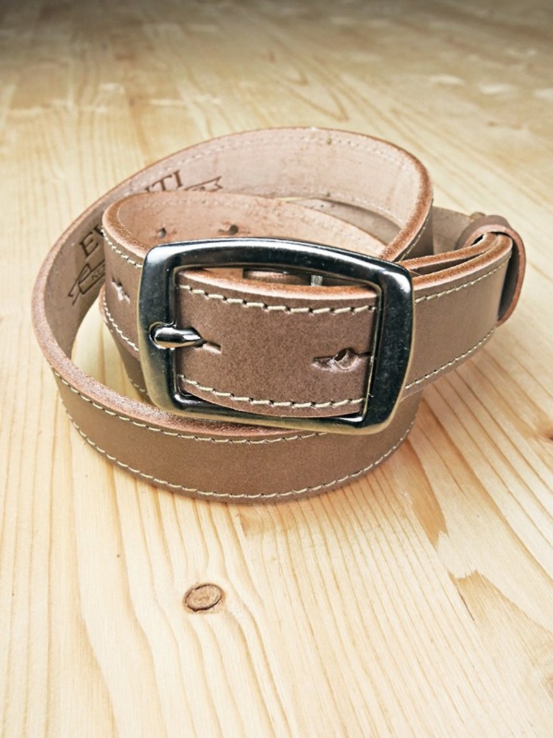 Chainloop self-made handmade belt can be customized size plain cowhide narrow belt - เข็มขัด - หนังแท้ 