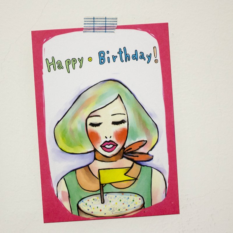 Cotton Candy Girl Birthday Card/Postcard - Cards & Postcards - Paper Red
