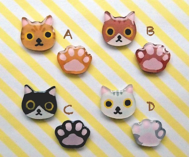 Meowオリジナル手作り猫ピアス（猫と猫の肉球のペア）は切り抜き可能