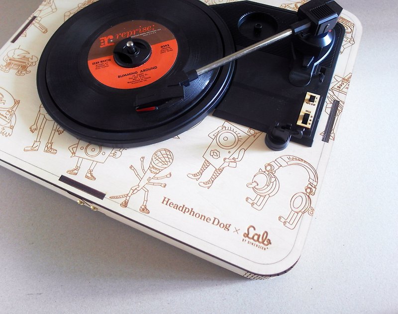 ハンドブラックプラスチック木材LP蓄音機プレーヤーHeadphoneDogX LAB by Dimension + - スピーカー - 木製 ブラウン