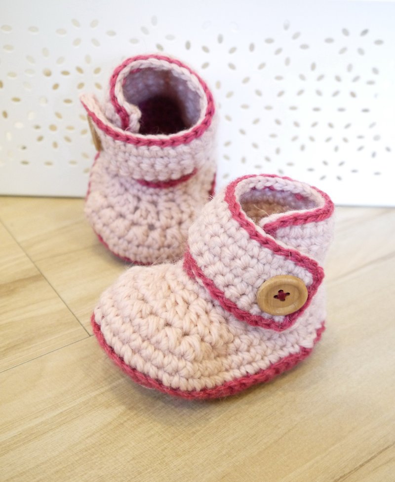 手作編織寶寶鞋~ 粉彩長筒鞋系列(粉紅) - 童裝鞋 - 羊毛 粉紅色