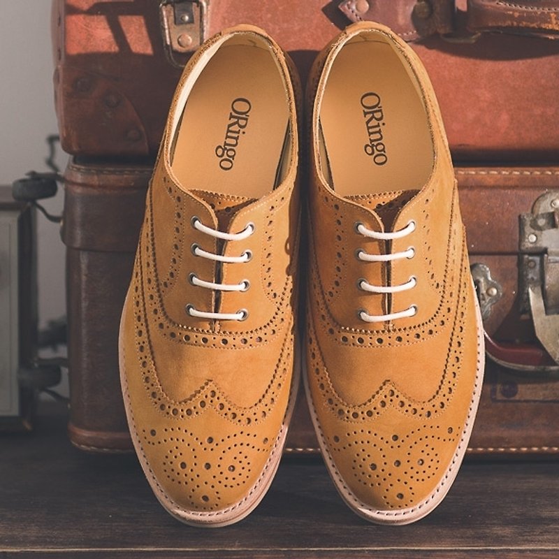 Hand-carved rubber soled oxford whole earth yellow │ - Men's Casual Shoes - Genuine Leather Yellow