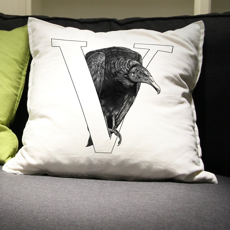 Vulture vulture hand-painted letter pillow - หมอน - ผ้าฝ้าย/ผ้าลินิน หลากหลายสี