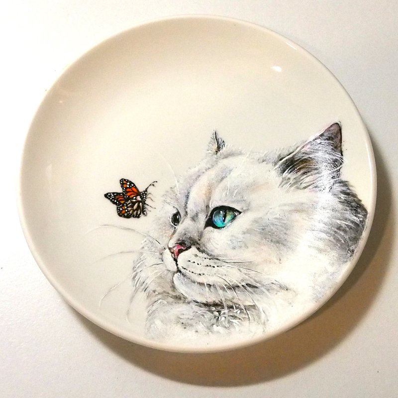 Wall-mounted Decorative Tray/ Dessert Tray Series - The Tenderness of Persian Cats - ของวางตกแต่ง - เครื่องลายคราม 